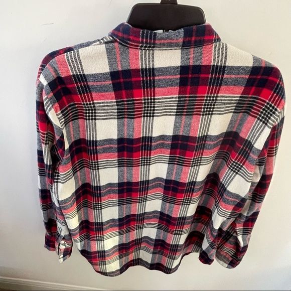 Womens Sz M Madewell Flannel Oversized Ex-Boy Friend plaid shirt Red/White/black - Picture 5 of 6